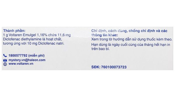 Gel bôi Voltaren Emulgel 1% giảm đau, kháng viêm xương khớp tuýp 20g