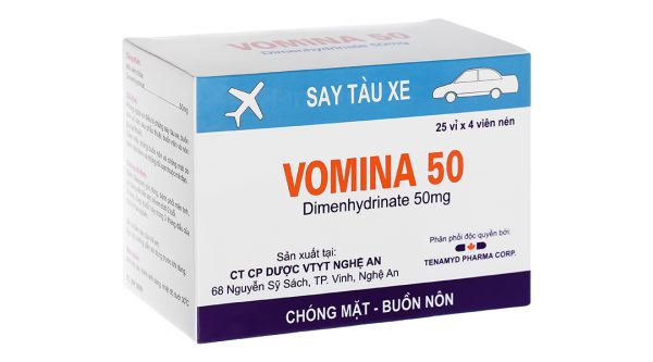 Vomina 50 trị chóng mặt, buồn nôn (25 vỉ x 4 viên)