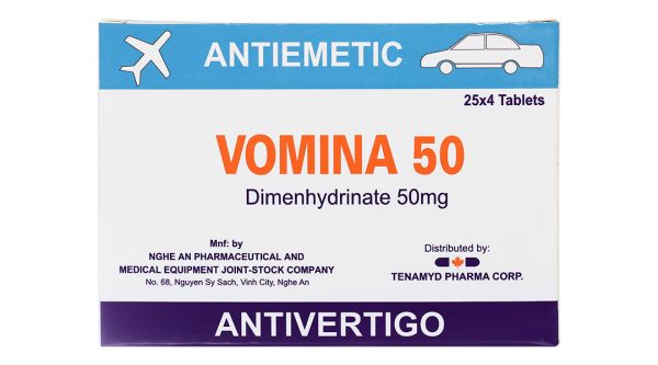 Vomina 50 trị chóng mặt, buồn nôn (25 vỉ x 4 viên)