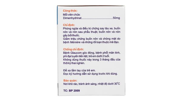 Vomina 50 trị chóng mặt, buồn nôn (25 vỉ x 4 viên)