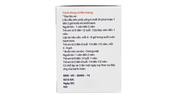 Vomina 50 trị chóng mặt, buồn nôn (25 vỉ x 4 viên)