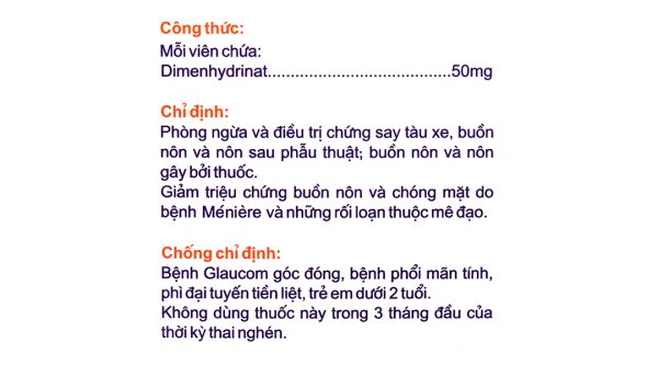 Vomina 50 trị chóng mặt, buồn nôn (25 vỉ x 4 viên)