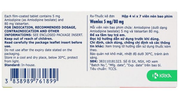 Wamlox 5mg/80mg trị tăng huyết áp vô căn (4 vỉ x 7 viên)
