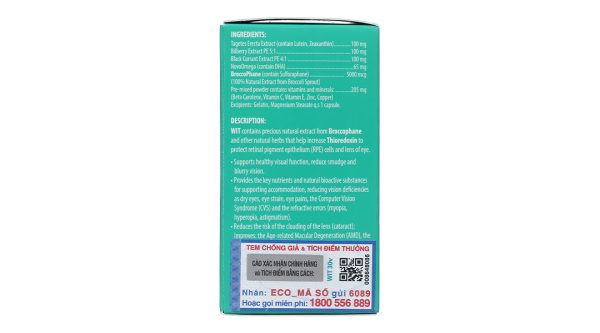 Wit tăng cường thị lực, giảm mờ, nhòe mắt chai 30 viên
