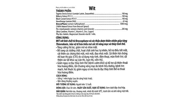 Wit tăng cường thị lực, giảm mờ, nhòe mắt chai 30 viên
