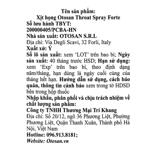 Xịt họng Otosan Throat Spray Forte giảm đau họng, rát họng lọ 30ml