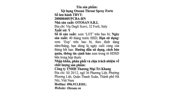 Xịt họng Otosan Throat Spray Forte giảm đau họng, rát họng lọ 30ml