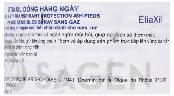 Xịt khử mùi Etiaxil Déodorant Anti-Transpirant 48h khử mùi hôi chân chai 100ml