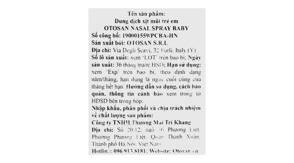 Dung dịch xịt mũi Otosan Nasal Spray Baby hỗ trợ giảm viêm mũi, viêm xoang chai 30ml