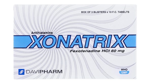 Xonatrix 60mg trị triệu chứng viêm mũi dị ứng, mày đay (3 vỉ x 10 viên)