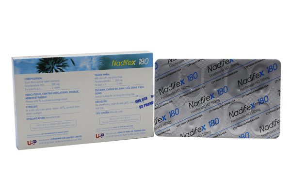 Nadifex 180 trị viêm mũi dị ứng, mày đay (1 vỉ x 10 viên)