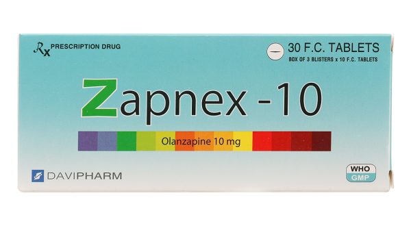 Zapnex-10 trị tâm thần phân liệt, rối loạn lưỡng cực (3 vỉ x 10 viên)
