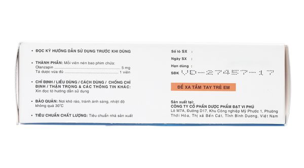 Zapnex-5 trị tâm thần phân liệt, rối loạn lưỡng cực (6 vỉ x 10 viên)