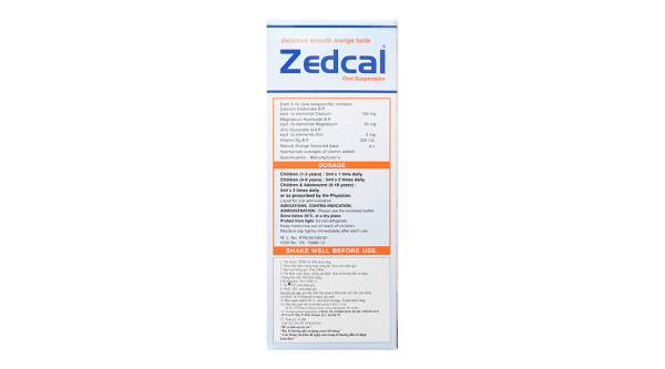 Hỗn dịch uống Zedcal bổ sung canxi, magie, kẽm và vitamin D3 chai 200ml