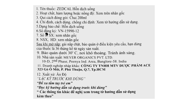 Hỗn dịch uống Zedcal bổ sung canxi, magie, kẽm và vitamin D3 chai 200ml