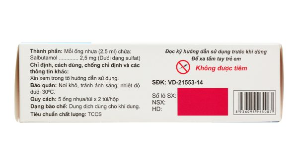 Dung dịch Zensalbu Nebules 2.5mg/2.5ml trị hen cấp, cơn co thắt phế quản (2 vỉ x 5 ống)