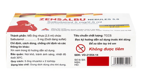 Dung dịch xịt Zensalbu 5mg/2.5ml trị hen cấp, cơn co thắt phế quản (2 vỉ x 5 ống)