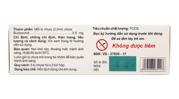 Hỗn dịch khí dung Zensonid 0.5mg/2ml trị hen suyễn (10 ống x 2ml)
