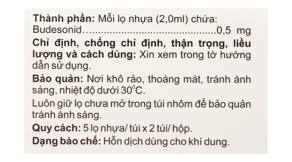 Hỗn dịch khí dung Zensonid 0.5mg/2ml trị hen suyễn (10 ống x 2ml)