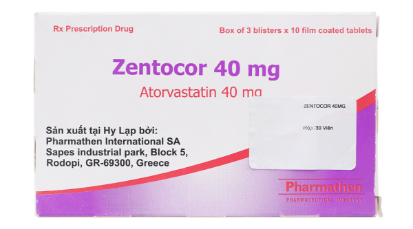 Zentocor 40mg trị rối loạn mỡ máu (3 vỉ x 10 viên)