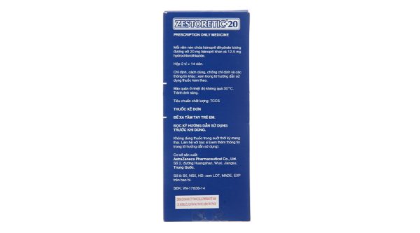 Zestoretic-20 trị tăng huyết áp từ nhẹ đến trung bình (2 vỉ x 14 viên)