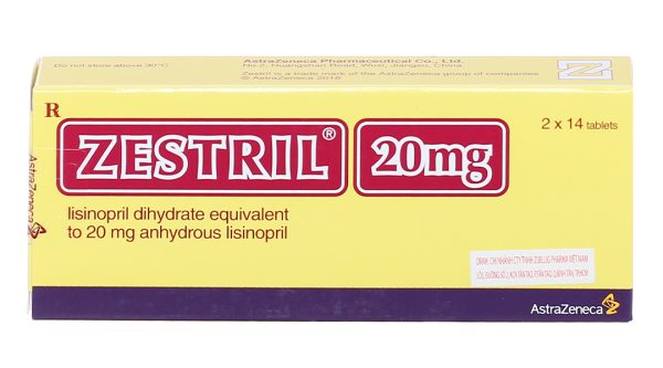 Zestril 20mg trị tăng huyết áp, suy tim (2 vỉ x 14 viên)
