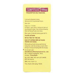 Zestril 20mg trị tăng huyết áp, suy tim (2 vỉ x 14 viên)
