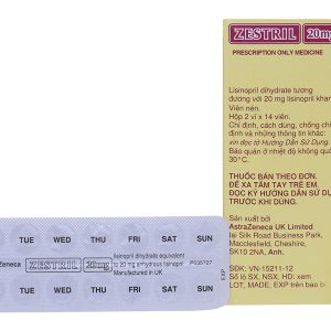 Zestril 20mg trị tăng huyết áp, suy tim (2 vỉ x 14 viên)