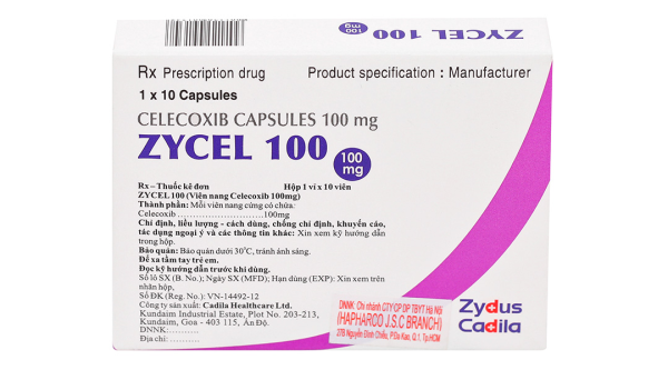 Zycel 100 giảm các triệu chứng viêm xương khớp và viêm khớp dạng thấp (10 vỉ x 10 viên)