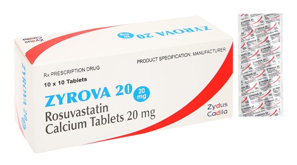 Zyrova 20 trị rối loạn mỡ máu (10 vỉ x 10 viên)