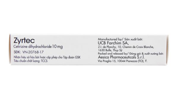 Zyrtec 10mg trị viêm mũi dị ứng, mề đay (1 vỉ x 10 viên)